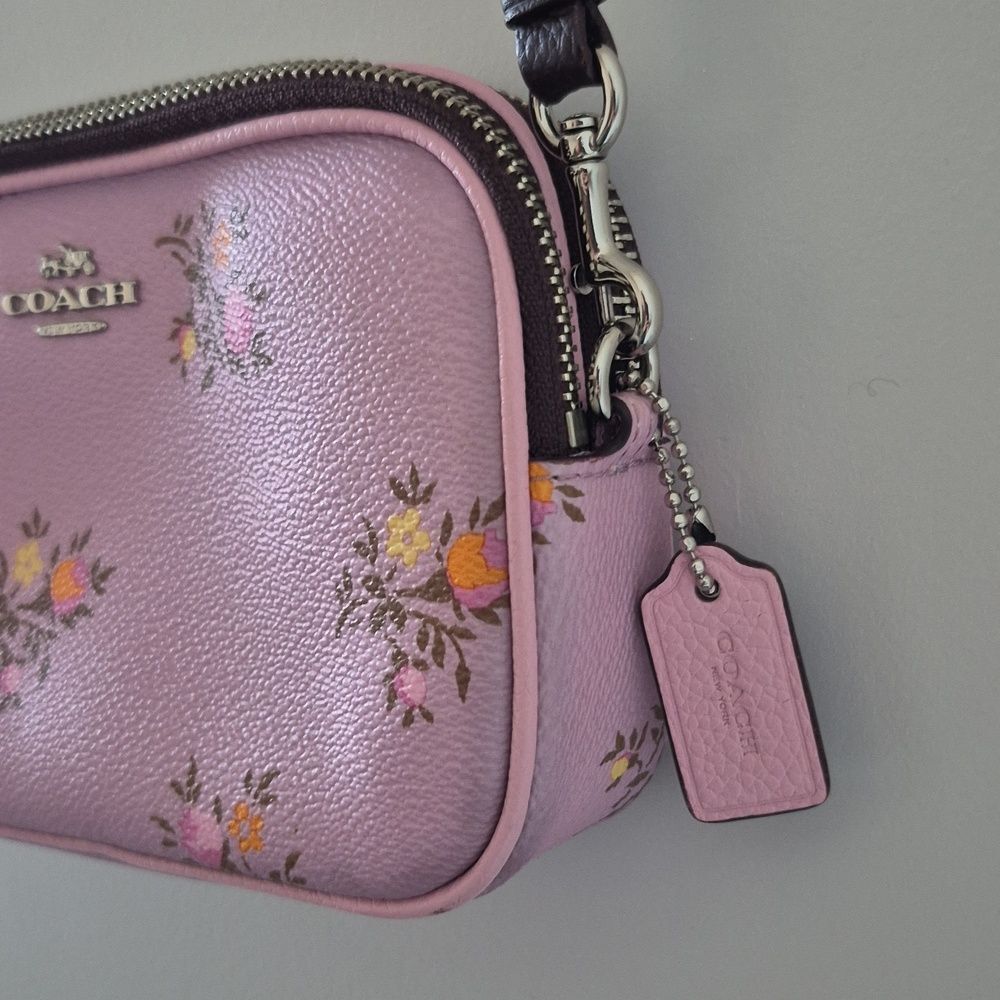COACH Sadie Crossbody Clutch With Cross Stitch Floral Print F22836 Lavender Pink - Picture 7 of 17